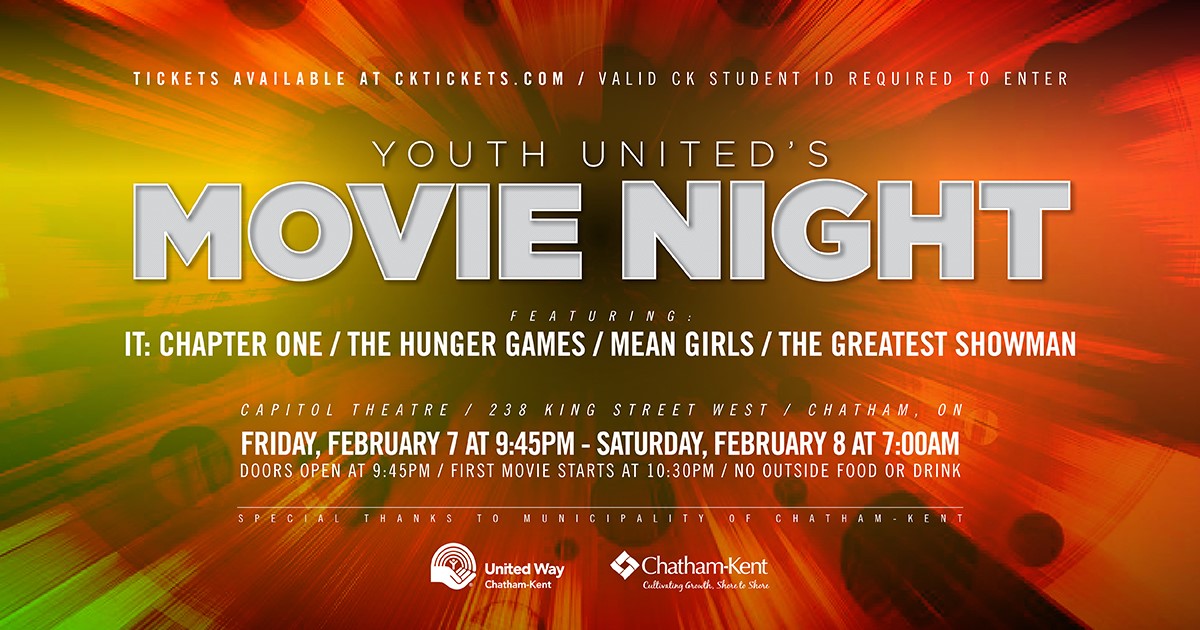 📣Hey <a href="/JMSS_Tweet/">JMSS</a> <a href="/UCCLancers/">Ursuline College</a> &amp; <a href="/CKSSHawks/">CKSS Hawks</a> - See you at the @Chatham_Capitol on Friday - We have the popcorn! 🍿 Get your tickets here 👉 cktickets.com or find one of us Youth United at school 🙌