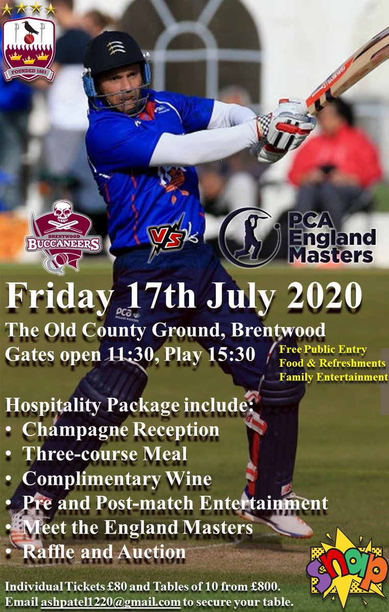 Brentwood_cc's tweet photo. Don't miss out, contact Ash Patel or DM today to reserve your tickets! https://t.co/Zfd30k2up6