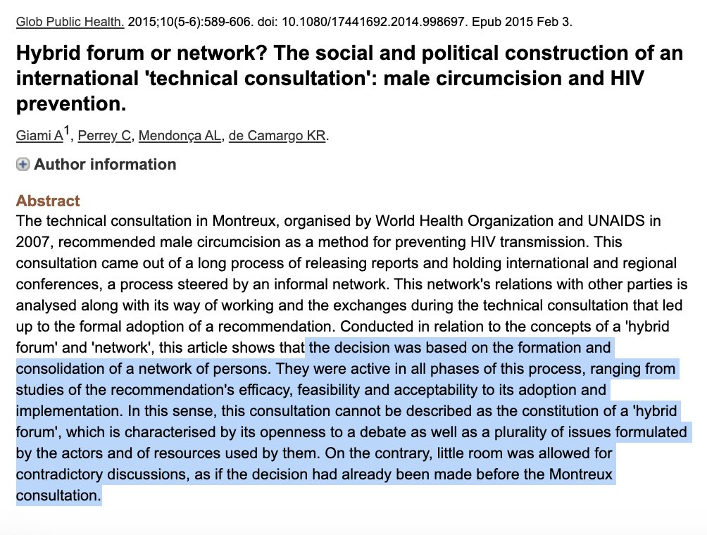 First, it is false there is "no debate in science community" re original RCTs. Rather, those with critiques were ignored or shut out by those driving agenda, a small network of circumcision advocates active in all stages of the science-to-policy pipeline  https://www.ncbi.nlm.nih.gov/pubmed/25646671 