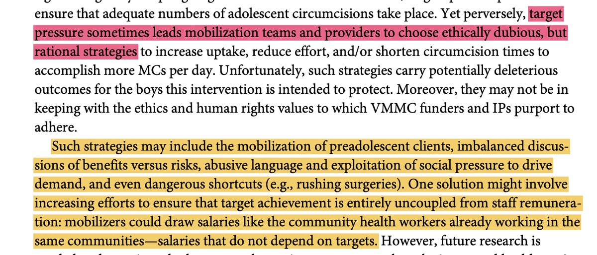 unethical coercion & exploitation of preadolescents who do not understand the statistics thrown at them, imbalanced discussion of benefits vs. risks, and "dangerous shortcuts" such as rushing surgeries in sub-standard conditions with respect to sanitation, etc. Moreover, (cont'd)