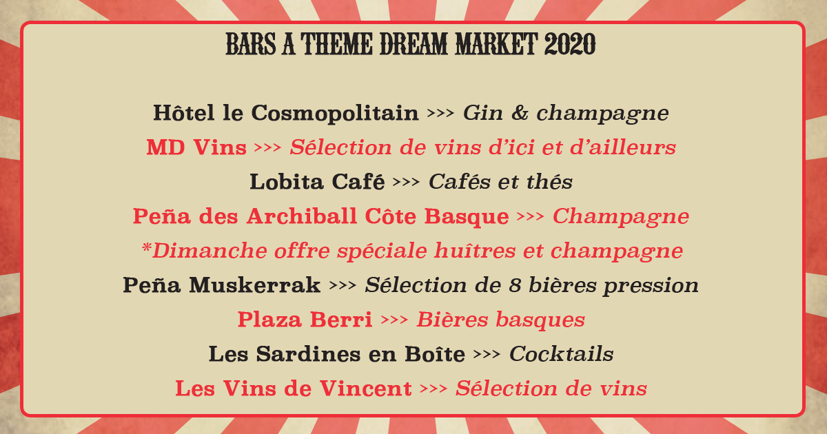 DreamMarket64's tweet photo. Stands restauration, bars à thème, programmation musicale, animations, services, horaires...voici toutes les infos utiles si vous venez au Dream Market Biarritz 🥳🎪
#DMB2020 #FoodMarket #Biarritz https://t.co/t2ecL0u0Dw