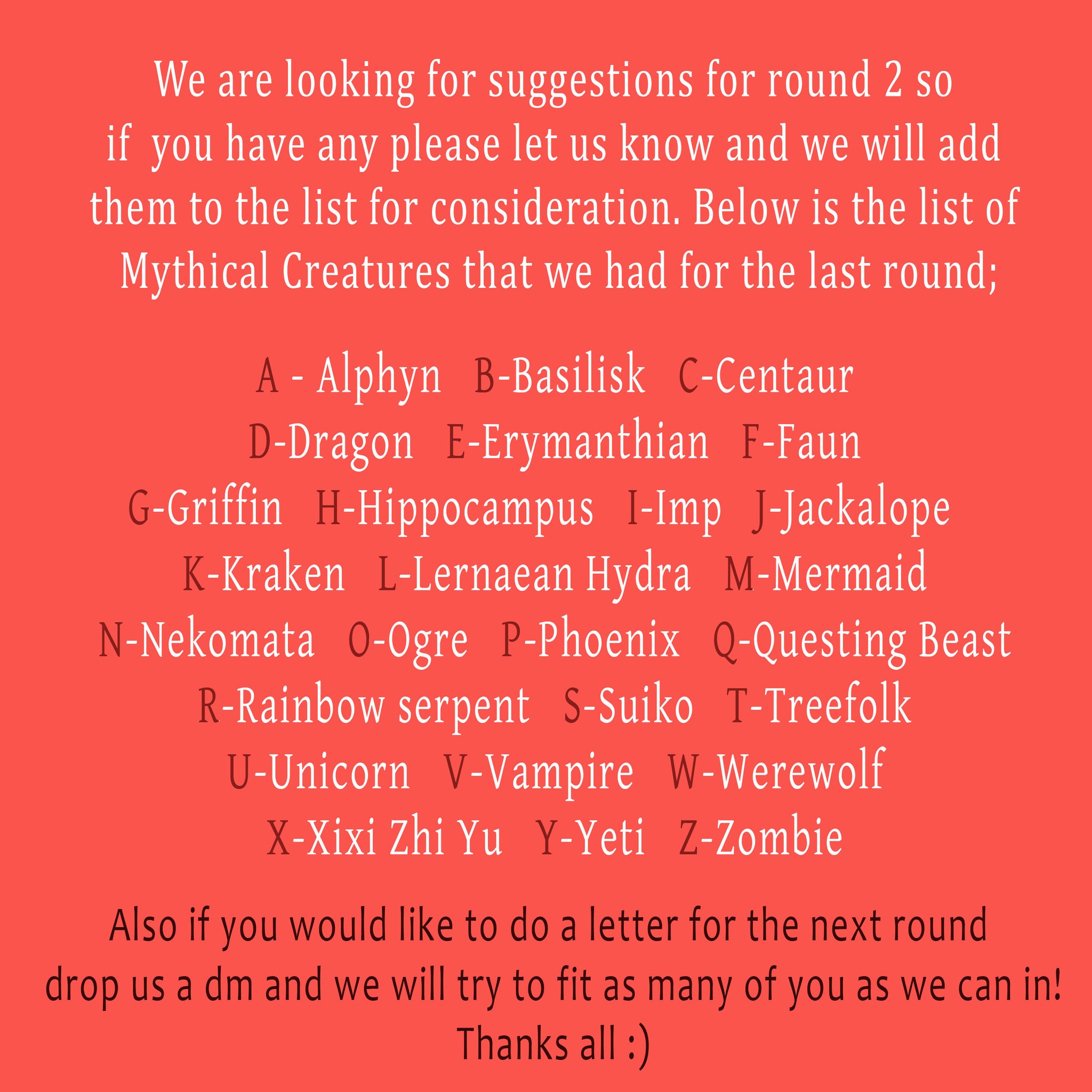 Animal Alphabets As Some Of You May Remember From The Poll Last Year We Had Two Choices That Tied For The Next Round Birds Was One The Other Was Mythical