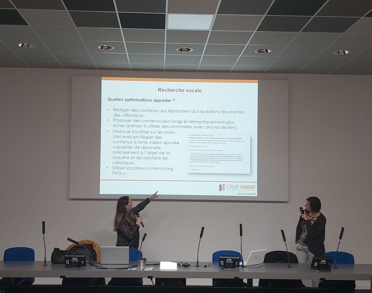 Merci à Sylvie Jacomet responsable marketing &amp; digital de Camif Habitat et <a href="/PaulineMontier/">Pauline Montier</a>. Pour le partage de leur expérience et leurs connaissances sur les bonnes pratiques du SEO #digital #conférence #Masertic