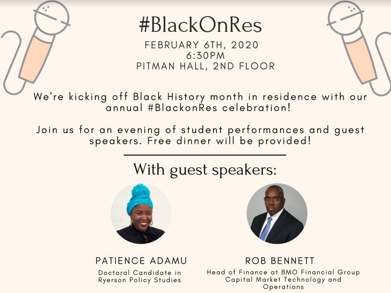 Come out to #BlackOnRes 🌟 Residence's Black History Month Kickoff! ☺️ Feb. 6th at 6:30pm on the 2nd floor of Pitman Hall! This event is open to everyone.