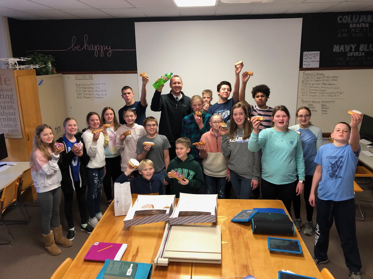 debbeilke's tweet photo. Thank you Mr. Johnson for the Victory Doughnuts.  We will keyboard against you anytime.  @HiLiners @VCPSSuper https://t.co/BnsqbhZCZO
