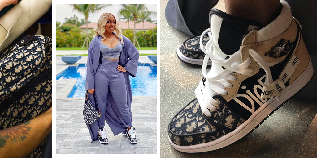 GarrixonStudio's tweet photo. Kijafa serving all the looks in her new Air Jordan I customs. We gave her old #Dior bag a second life. What's laying around in your wardrobe that we can upcycle? #GarrixonStudio #GarrixonCreates https://t.co/LjuKXYKIoD
