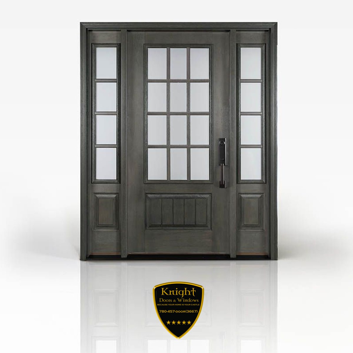 These fiberglass entry doors from #Clopay are the perfect design for Mission, Bungalow or Transitional-style architecture. Call Knight Doors &amp; Windows today for a quote 780-457-3667