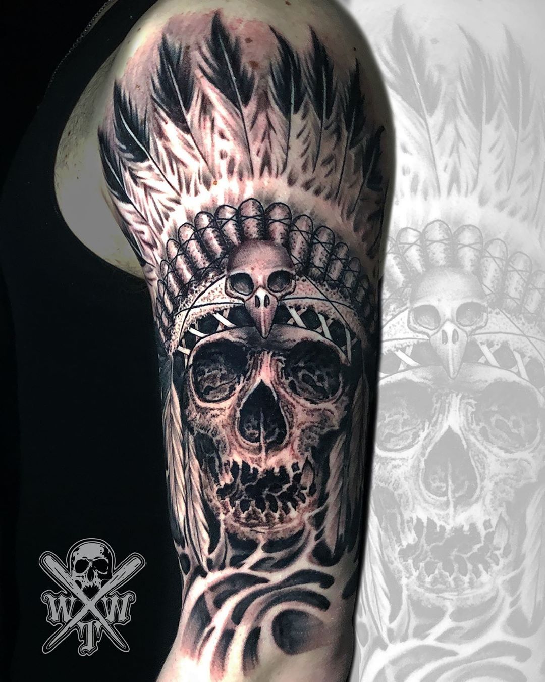 Details 81+ native american skull tattoo latest - thtantai2