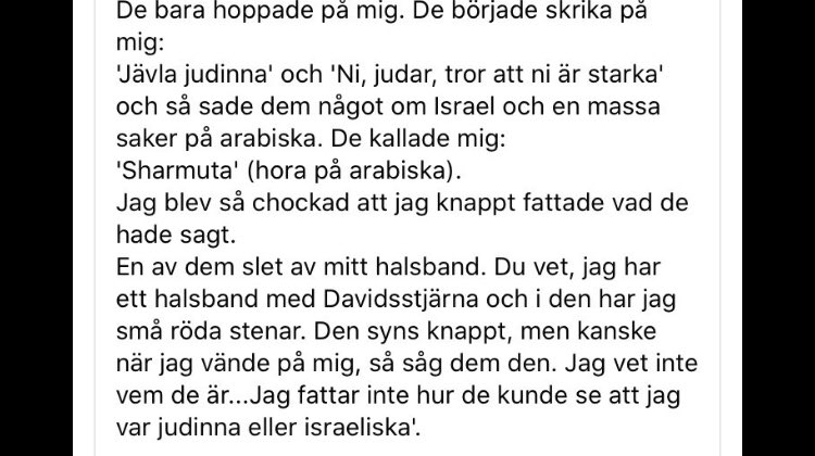 hanifbali's tweet photo. Tror vi att medier hade varit lika vaga kring förövarna om de skrikit ”Sig Heil”? Nu skrek de istället ”sharmouta” (hora på arabiska) och yrade om Israel.

Inte ens en minsta antydan finns att läsa om förövarnas bakgrund inom mainstreammedia. Helt tvättat. https://t.co/4VDquFtEgU