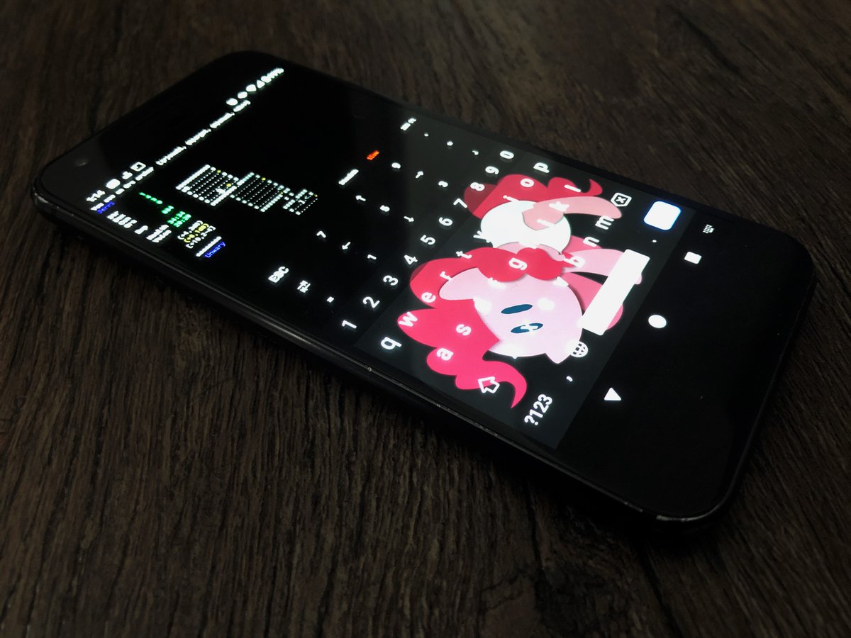 My Google Pixel, running Sil in Termux, with a custom keyboard that has arrow keys, diagonals, and a few keys that are hard to hit on gboard that are used often enough in roguelikes
