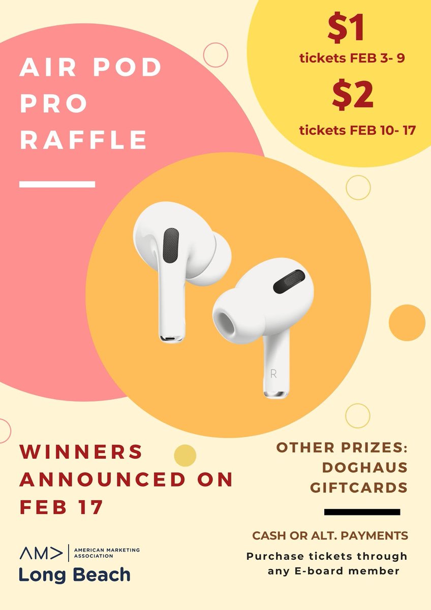 Get in on the fun with our Air Pod Pro raffle! Find and talk to one of the e-board directors to get your raffle tickets. You can purchase an unlimited amount for $1 each between Feb. 3-9 and for $2 each between Feb. 10-17. The winner will be streamed on Instagram Live on Feb. 17