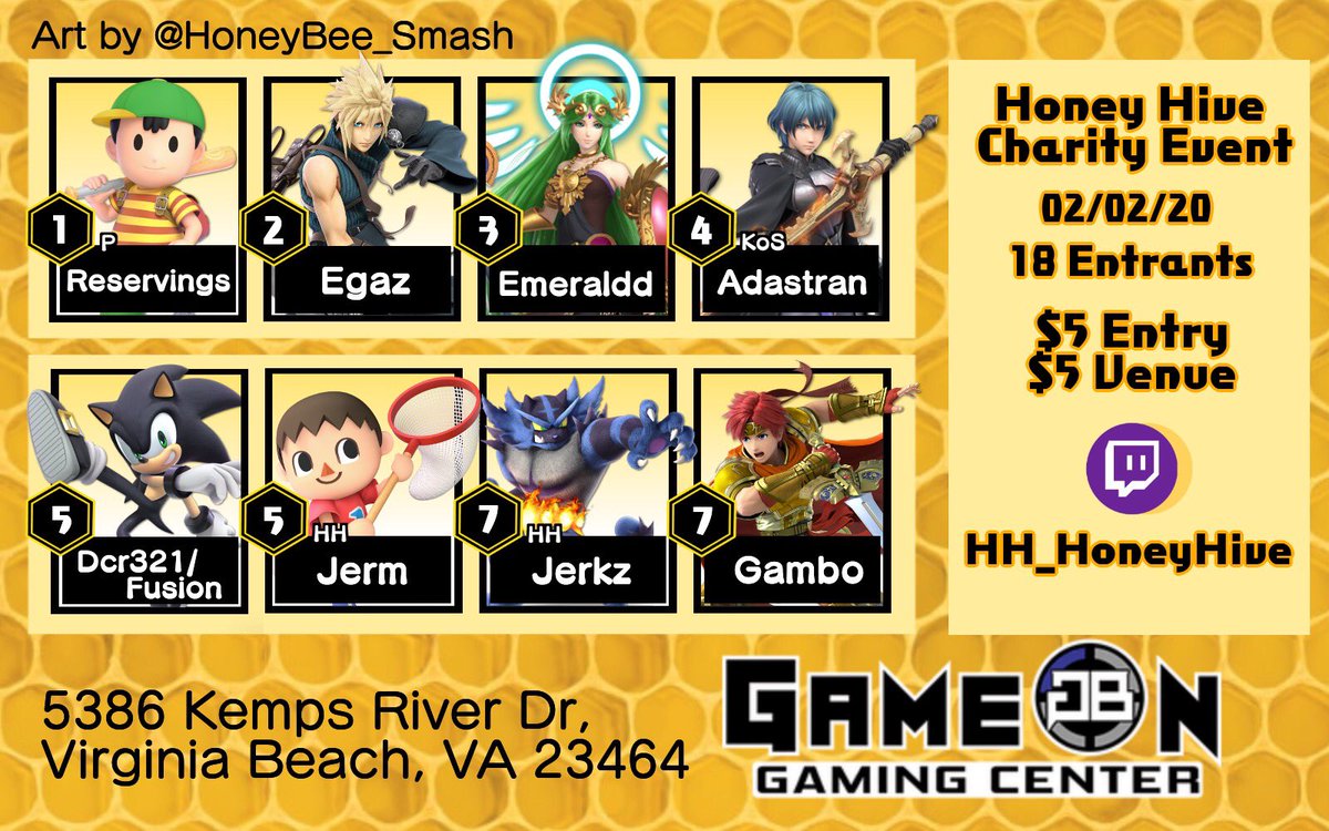 HH_HoneyHive's tweet photo. π Grats and thank you to all you beautiful bees of #Sova for supporting our event. We canβt wait to see you next time. #keeponbuzzin π
.
#SmashBros #SmashUltimate #SmashBrosUltimate #charity https://t.co/LgrLuaSuqy
