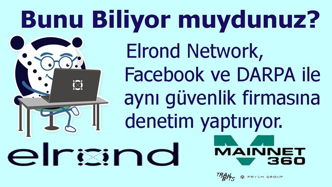 ElrondTurkiye's tweet photo. 📢🤔📢Bunu biliyor muydunuz⁉️  
#TrailofBits &amp; Prysm Audit firması @ElrondNetwork'ün
güvenlik denetimlerini yapıyor. ElrondNetwork, Facebook ve DARPA ile aynı güvenlik danışma firmasını paylaşıyor.
▶️https://t.co/1FjuvO4gJg https://t.co/ziLht0UgQ9