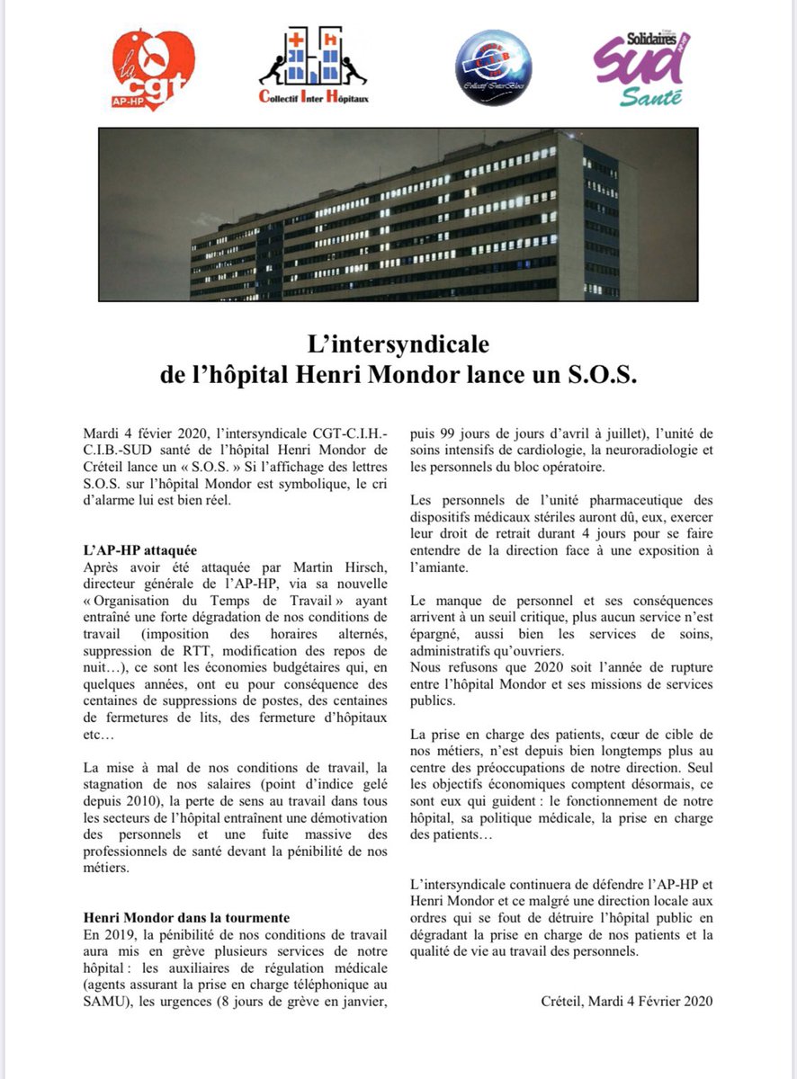 CollectInterHop's tweet image. Le 🆘 de l’hôpital Henri Mondor #APHP #EnsembleSauvonslHopital