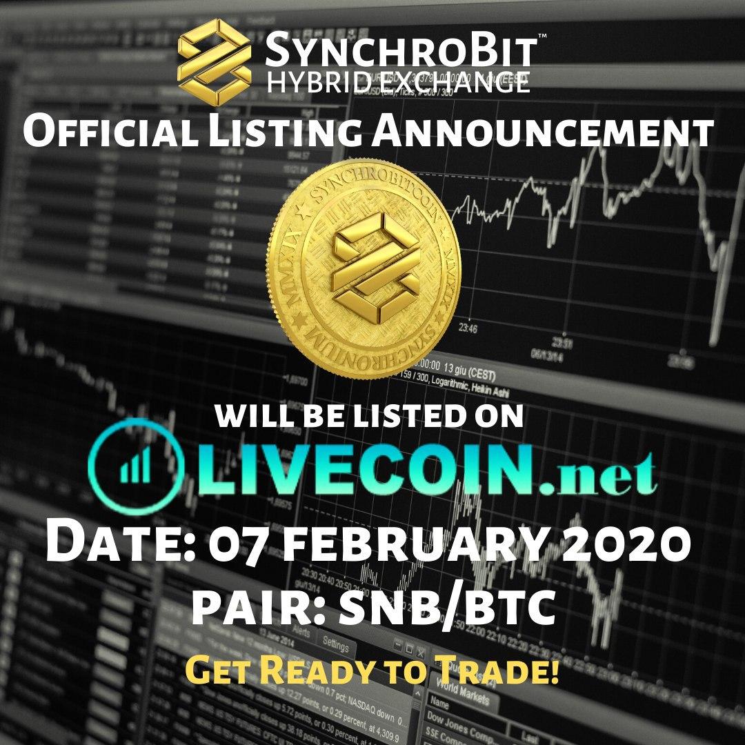 #SynchroBit #IEO başarıyla sona erdi!

Destekleriniz ve sabrınız için teşekkür ederiz.

Listeleme ortaklarımızdan <a href="/livecoin_net/">livecoin</a> ile borsa sürecimize başlıyoruz!

#SNB Token, 7 Şubat 2020'de #Livecoin'de!

#Synchronium #IEO #cryptocurrency #listing