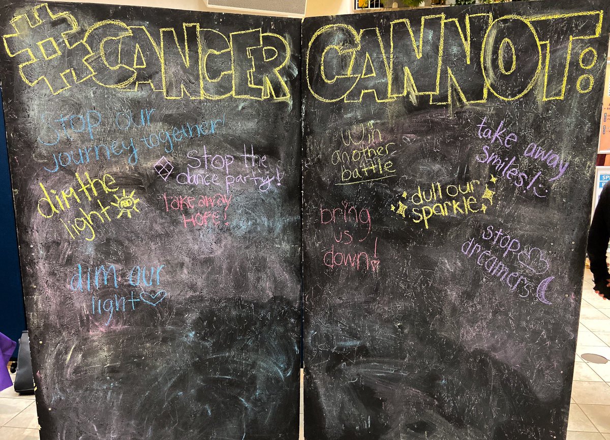 OnwardState's tweet image. For World Cancer Day, students wrote on a wall in the HUB what #CancerCannot.