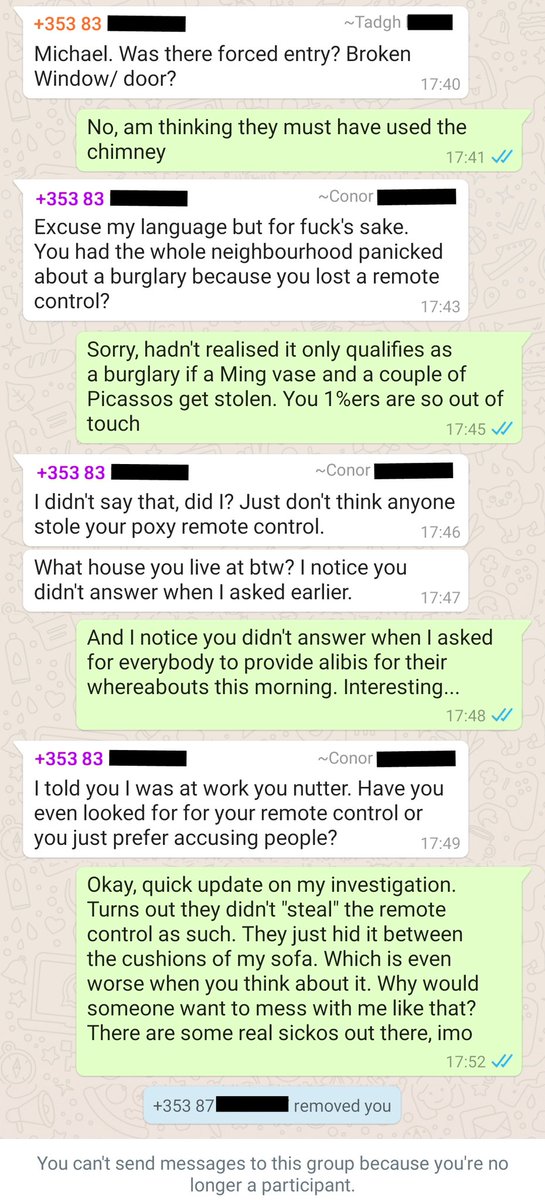 Was the victim of crime today but I received very little sympathy from the members of this group chat I found on Facebook