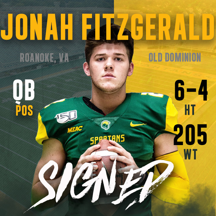 NSUSpartans's tweet photo. We kick off signing day by welcoming the 1st of 2 FBS transfers who are already enrolled at NSU.

Welcome to Sparta, QB Jonah Fitzgerald!

#NSD2020 | #Behold https://t.co/rjZkHicRF1