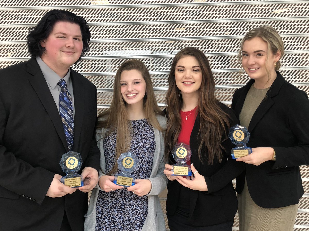 STCDECA's tweet photo. Woo hoo!!! SCHS State DECA Qualifiers:
•Dylan Britton, 2nd place Marketing Communication Series
•Taylor Johnson, 2nd place Principles of Marketing
•Macenzie LaCrone, 2nd place Apparel &amp; Accessories Marketing
•Lilly Oermann, 1st place-Apparel &amp; Accessories Marketing https://t.co/wgdbfblVAH
