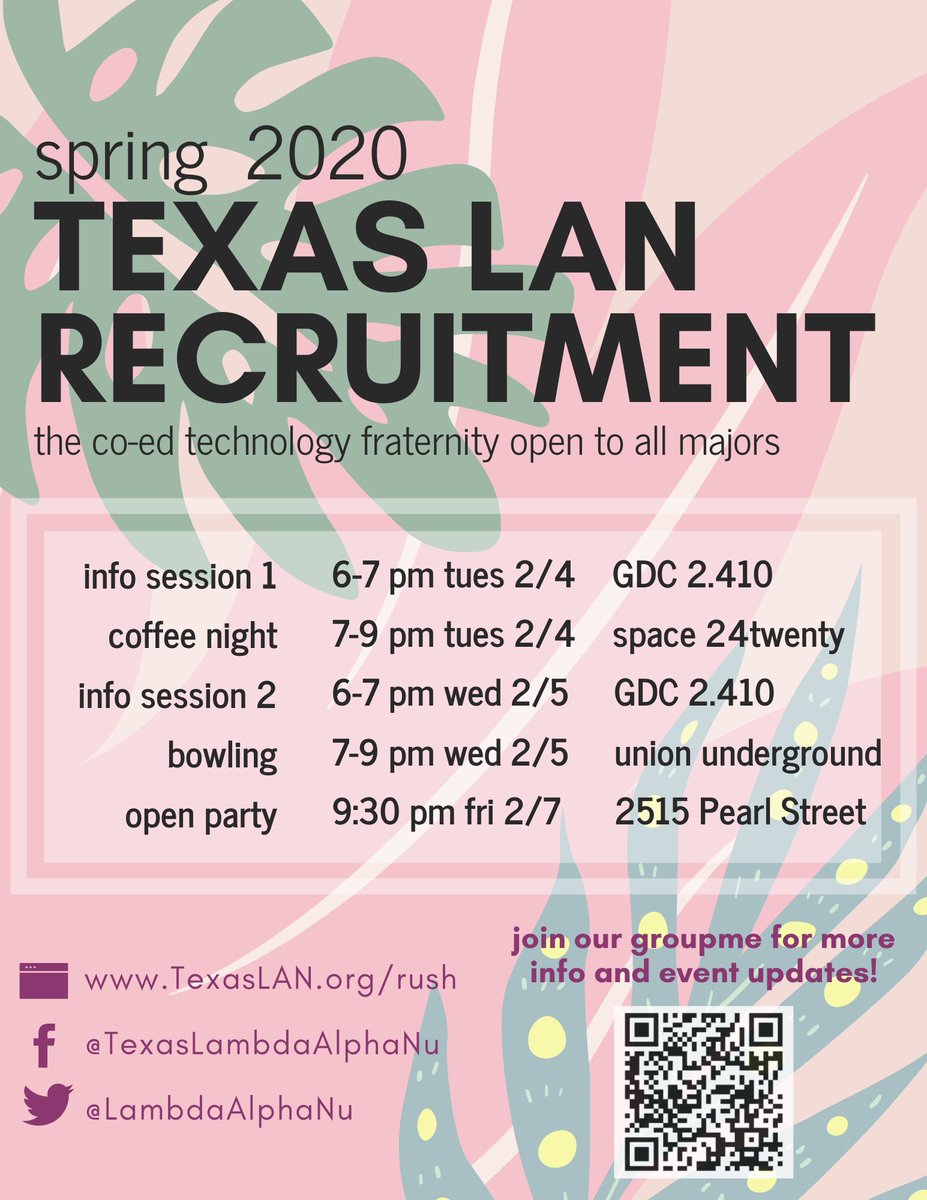 LambdaAlphaNu's tweet image. open rush for Spring 2020 has officially begun! Join us today in the GDC for an info session and then come meet actives during Coffee Night at Space24Twenty :) (rumor has it there will be dogs)