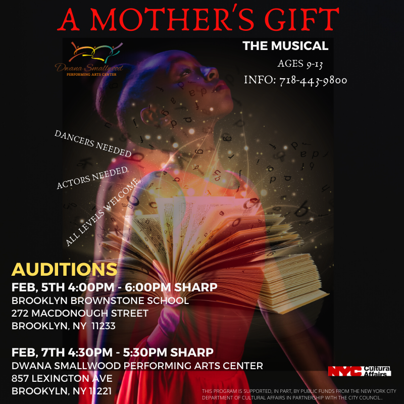DSPACBrooklyn's tweet photo. Calling all dancers and actors: Audition to be apart of “A Mother’s Gift” The Musical!

#dspac #Brooklyn #dance #performingarts #youth #dancers #audition #register #spring #opportunity #nycauditions #semester #register #actors https://t.co/a163d1bHac