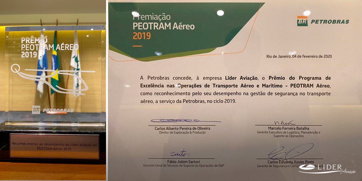 Lider_Aviacao's tweet photo. É Tetra! A Líder conquista pela quarta vez consecutiva o 1ºLugar no Prêmio #PEOTRAM Aéreo (Programa de Excelência Operacional no Transporte Aéreo e Marítimo). Mais um importante reconhecimento por seu desempenho de Segurança Operacional na Aviação! #Offshore #OleoeGas #Petrobras https://t.co/D2ux8E0mic
