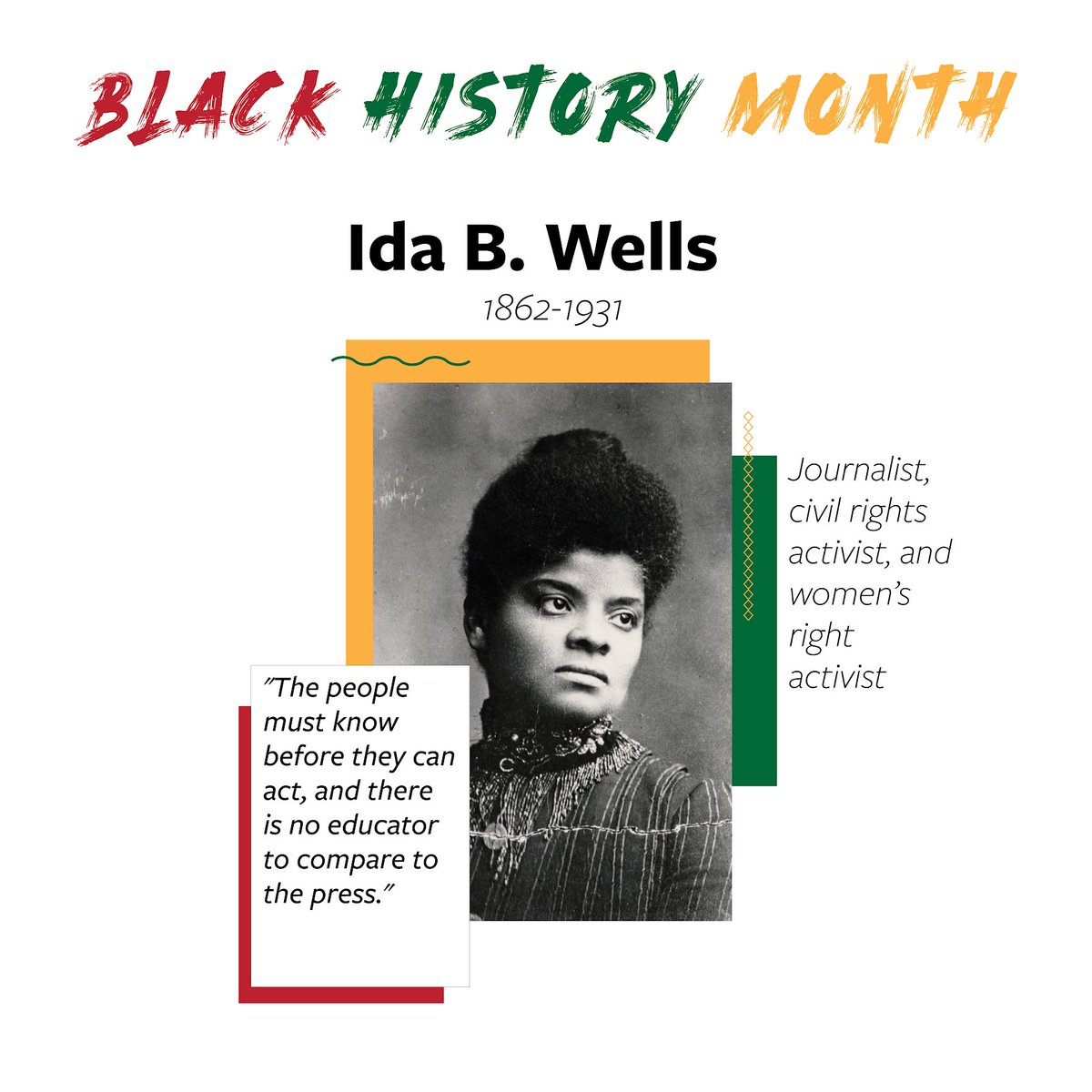 UhuruMag's tweet photo. Ida B. Wells was a force to be reckoned with because of her determination to show the truth of the injustices Black people faced in the South. She wrote for many Black newspapers, which led to her co-owning the newspaper the Memphis Free Speech and Headlight. 
#BlackHistoryMonth https://t.co/iWc691GqgR