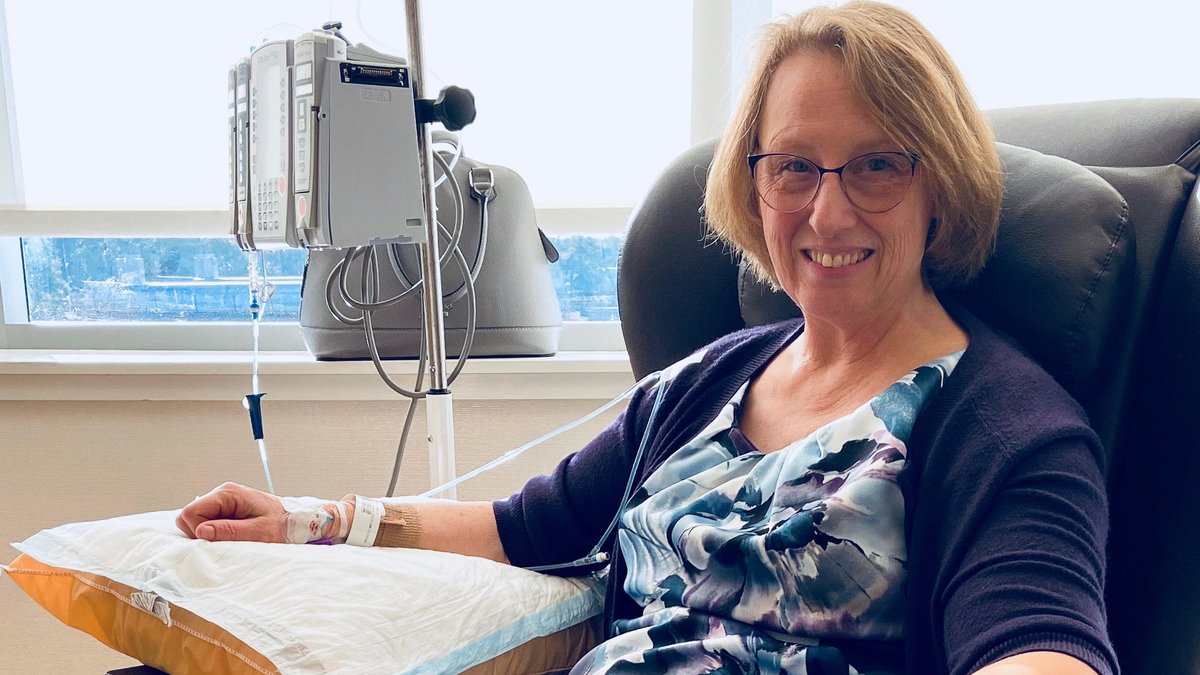 Duke Fencing's Elizabeth Beguinet goes to the Oncology Treatment Center at Duke Cancer Center Durham for a chemotherapy infusion