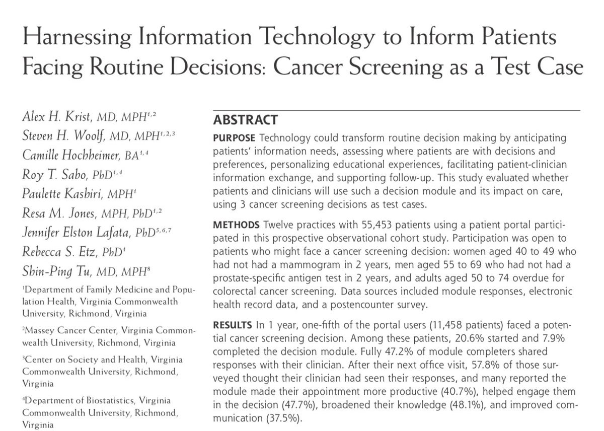 Harnessing Information Technology to Inform Patients Facing Routine Decisions: Cancer Screening as a Test Case