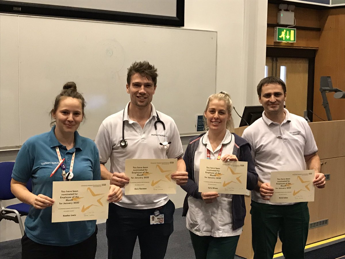 WarrenCorbett13's tweet photo. This months selection of fabulous therapists being recognised for going above and beyond the call of duty! 👏👏 @UHS_Therapy @JennySwinn https://t.co/50J9b0BFHl