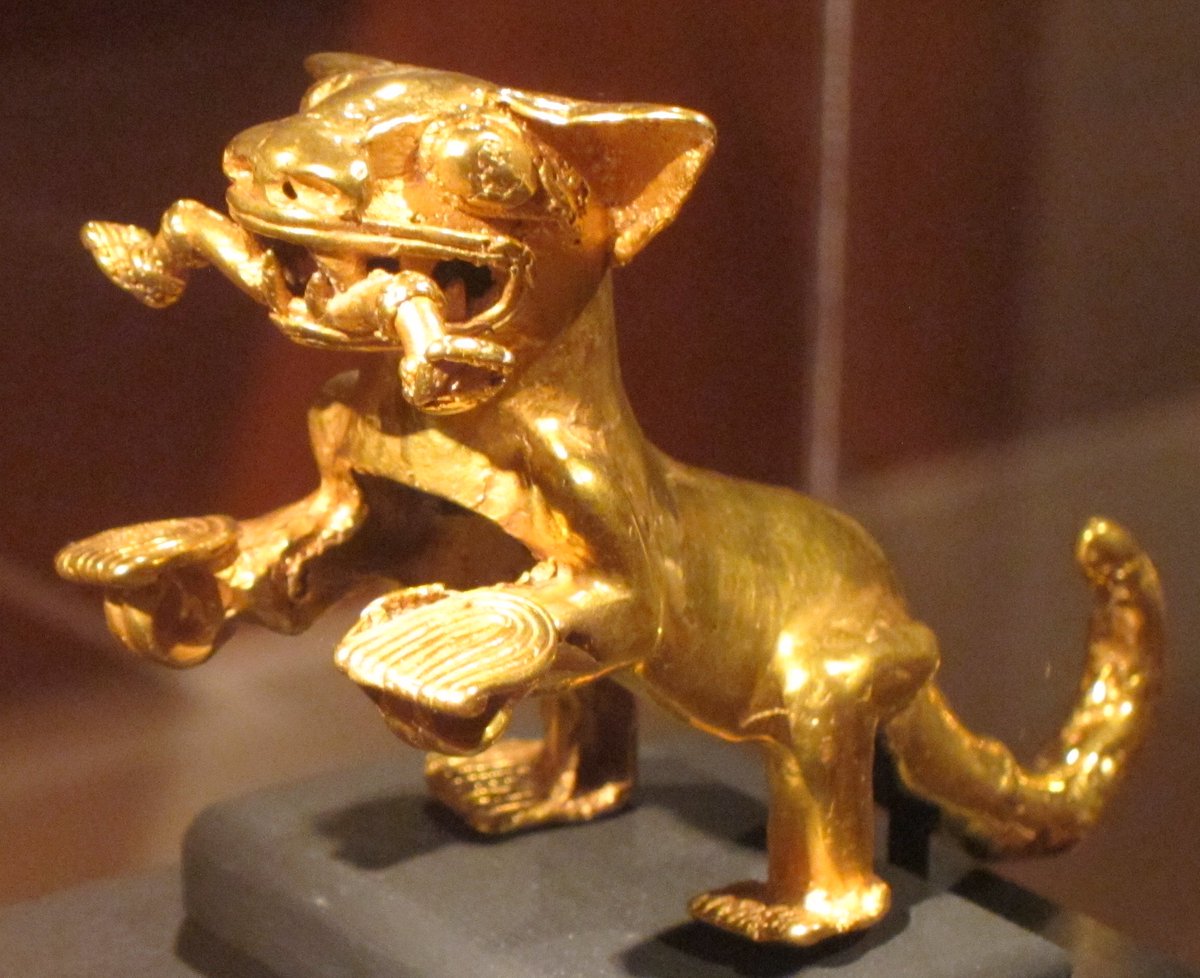 A golden jaguar pendant, excavated at La Vaca site, Costa Rica. 