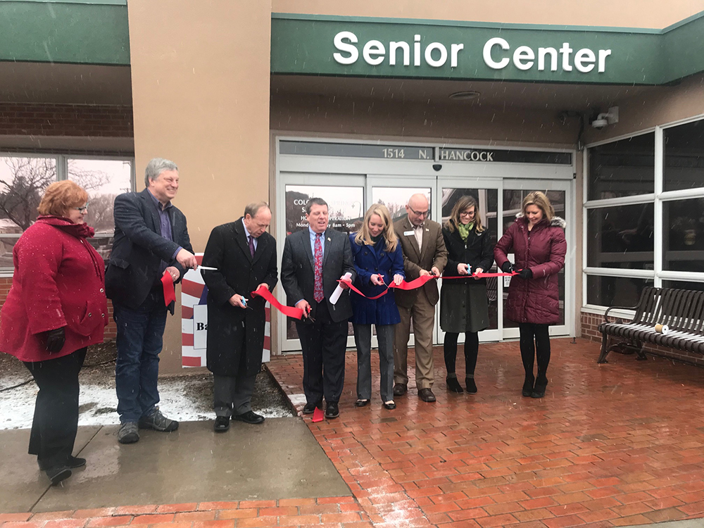ClerkEPC's tweet photo. Thanks to the City for collaborating with our office to get out the word on ballot drop boxes that we share for elections. Clerk Chuck Broerman &amp; Mayor John Suthers (4th &amp; 3rd from left) led the ribbon cutting of a new box at Colo
Spgs Senior Center w/other officials. https://t.co/ydD13PCf8Y