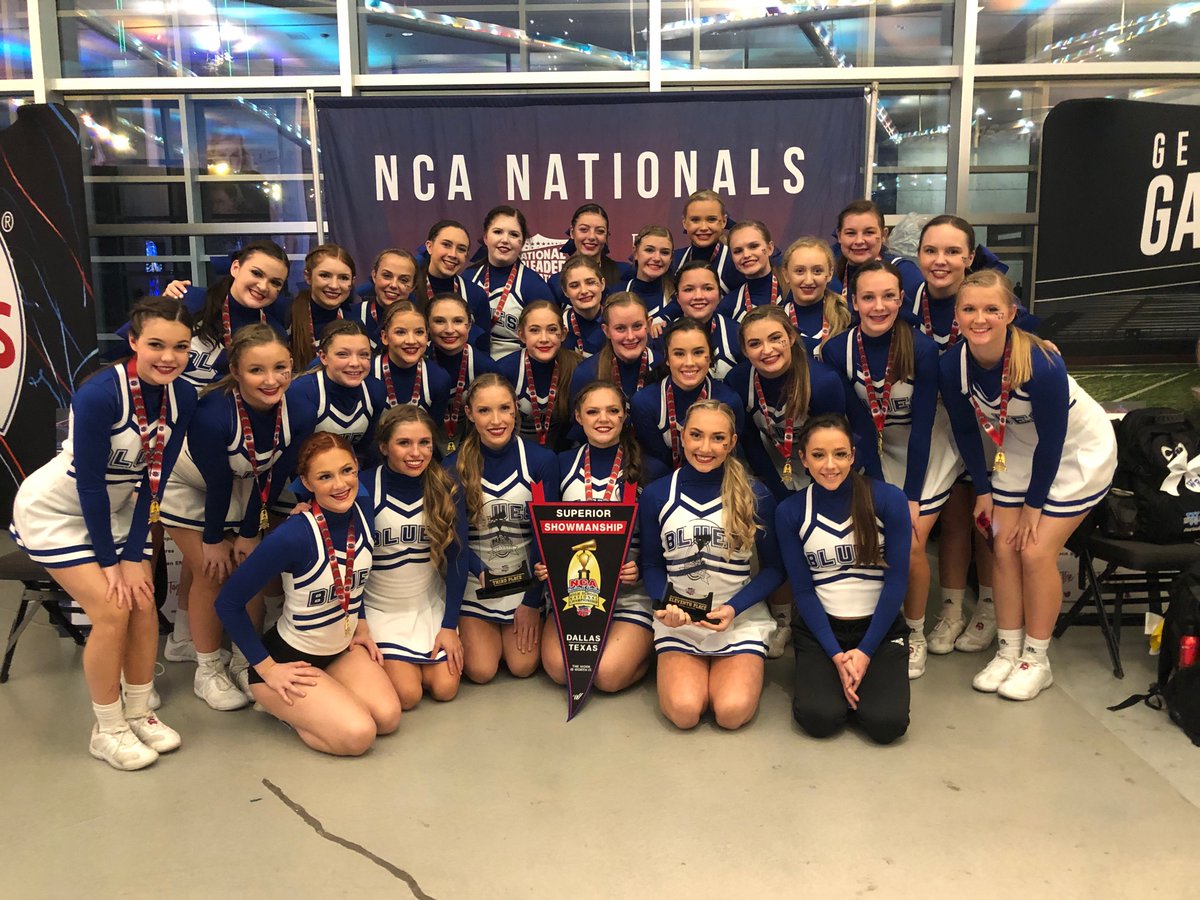 WRHSCheer's tweet photo. We are SO PROUD to have made school history this last weekend! Not only by competing for the first time ever at the national level.. but for taking home 3rd in large game performance &amp; 10th in large Varsity game day! 💙 #ruralindallas #goblues #NCAnationals https://t.co/bjec2Yen12