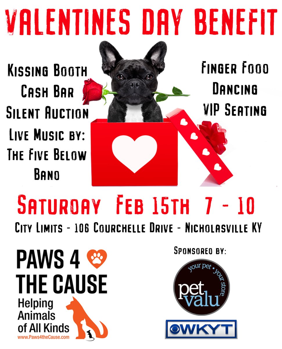 Paws4tC's tweet photo. Our Valentines Day event is less than two weeks away. Mark it on your calendar and prepare to have a great time! $25 at the door or $40 per couple. https://t.co/2tVbSKdA5v