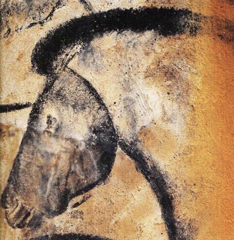 Jamie_Woodward_'s tweet image. It’s an extraordinary thought that there is probably more time BETWEEN the painting of these two horses at Chauvet cave (&amp;gt;30,000 years ago) and Niaux cave (~15,000 years ago) as there is between the Niaux cave art and us #IceAgeArt