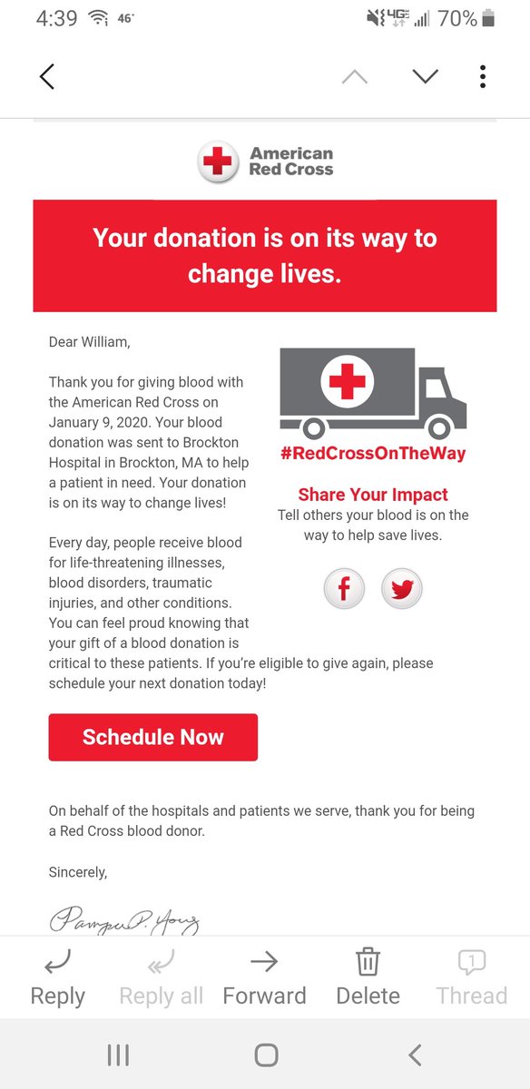 Billdff's tweet image. Yup this just happened....schedule your appointment today. Thank you @RedCross for all you do.