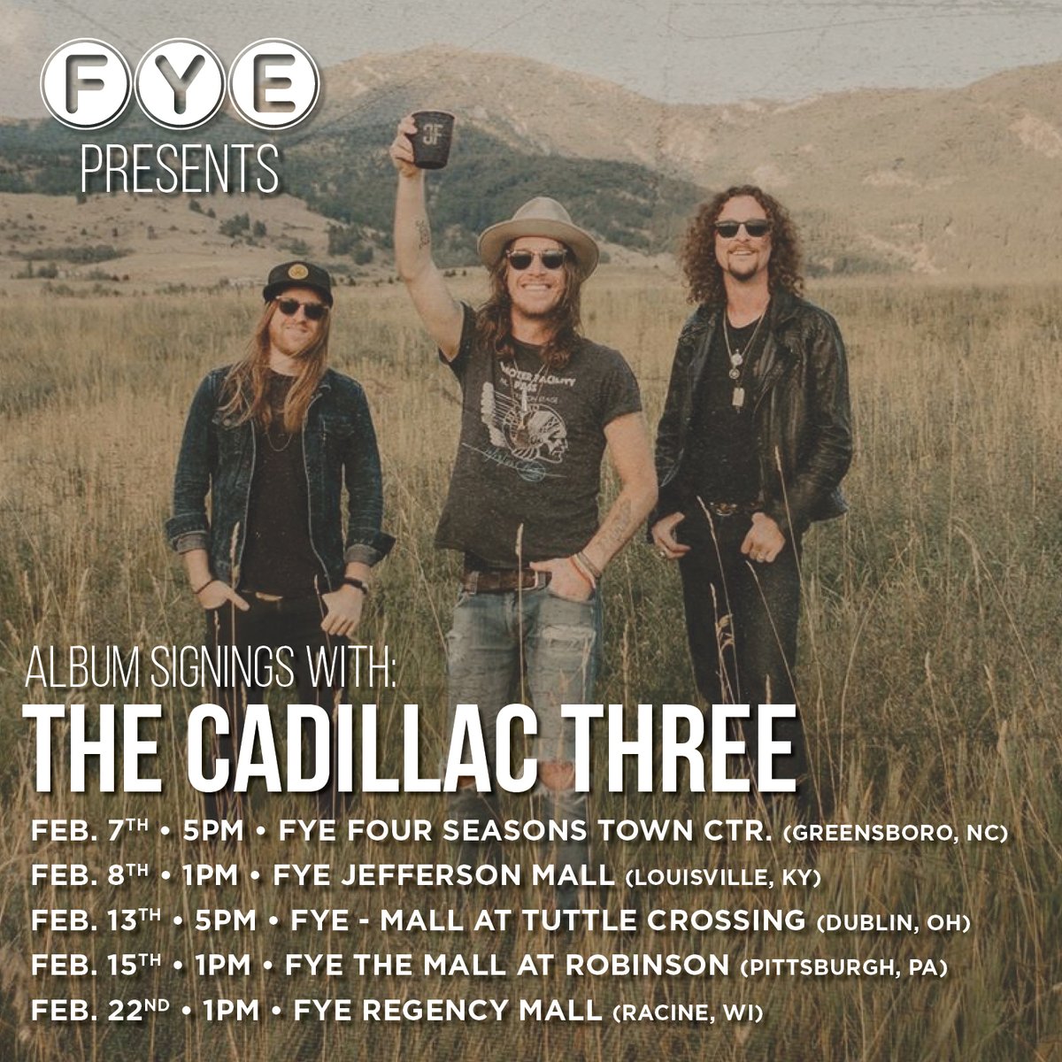 officialfye's tweet photo. We're only a few days away from our first Meet &amp; Greet with @thecadillac3 
Will we see you there? Find your event 👉 https://t.co/1sALNcD236 https://t.co/BHdNe2MJw3