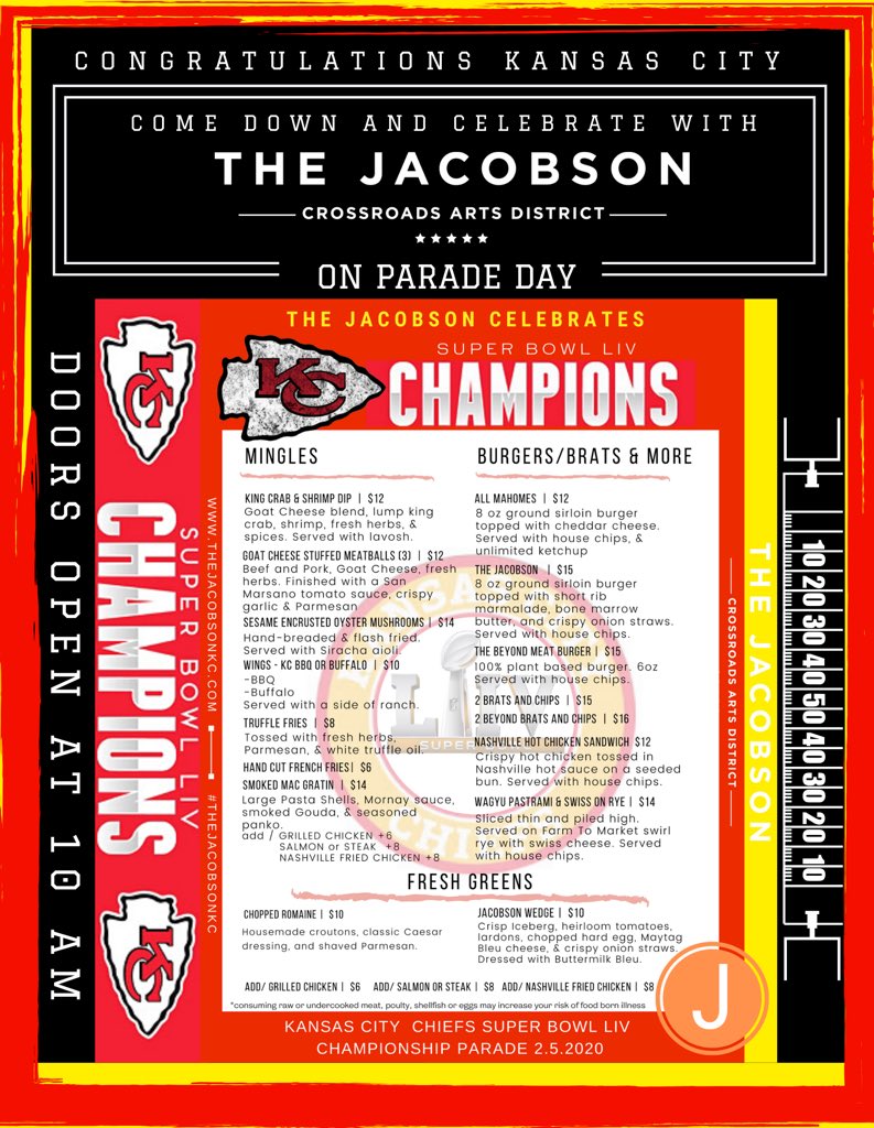 thejacobsonkc's tweet photo. See you at the parade tomorrow!  We open at 10 am. @VisitKC @chiefskingdomkc @KCCrossroads https://t.co/yTSJqJ9BVx