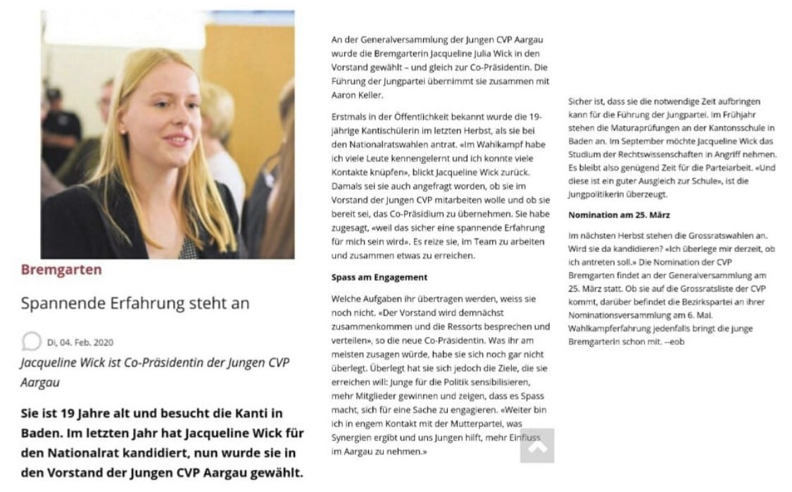 Wir gratulieren Jacqueline Wick herzlich zur Wahl und freuen uns gemeinsam mit dir und Aaron Keller die Zukunft der @JungeCVP_Aargau zu stärken! Ihr werdet das super machen! 💪🏻😊

#teamorange #jcvp 🧡