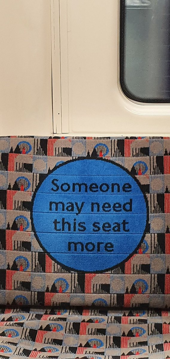 Someone may need this seat more is printed on seat back fabric.