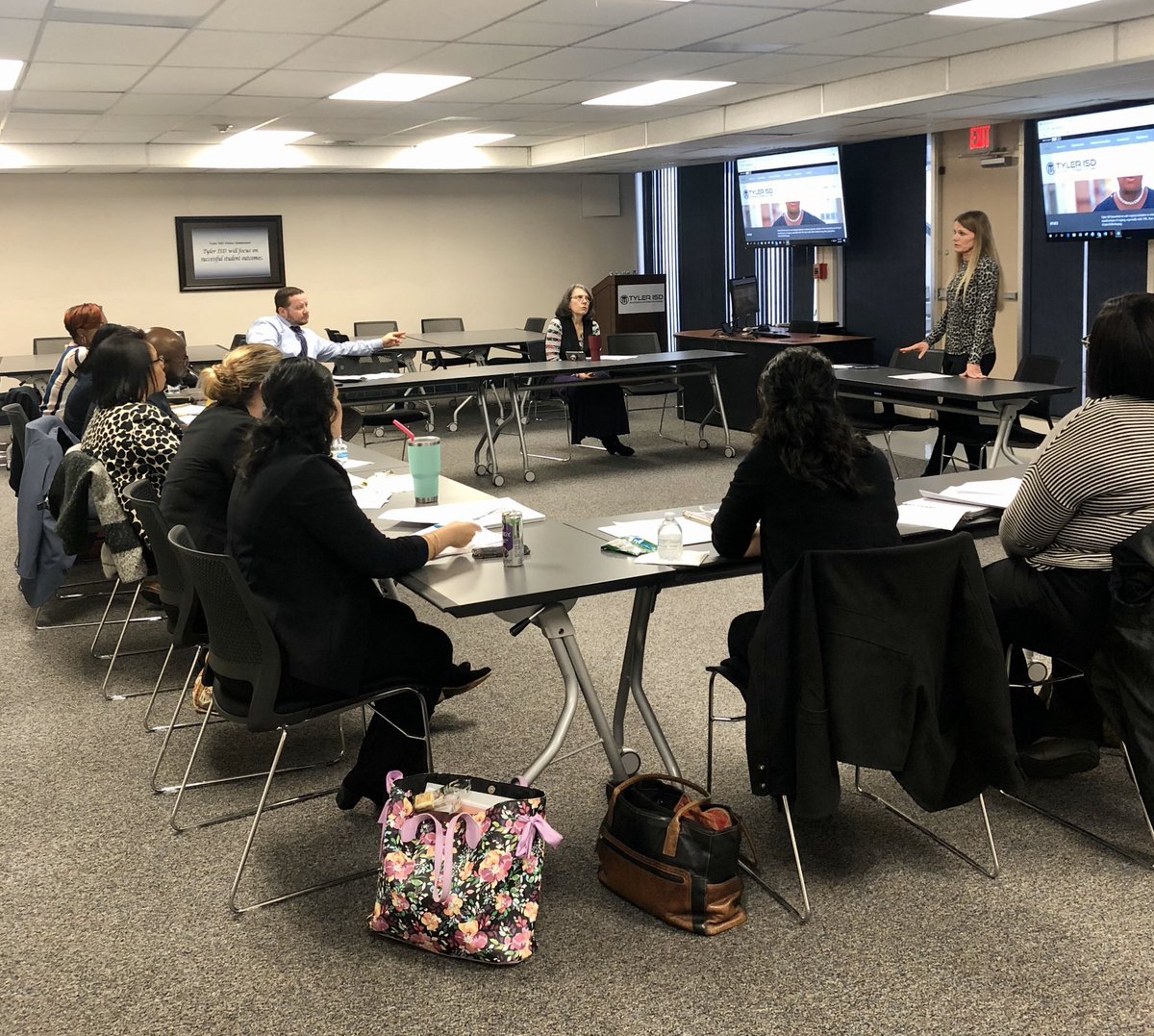 Mrs. Bjork and Mrs. Russell from the Finance Department talking all things budget 💰 with our Tyler Ready Principal Group - #F2W @tylerisd <a href="/tylerisdhr/">Tyler ISD HR</a>
