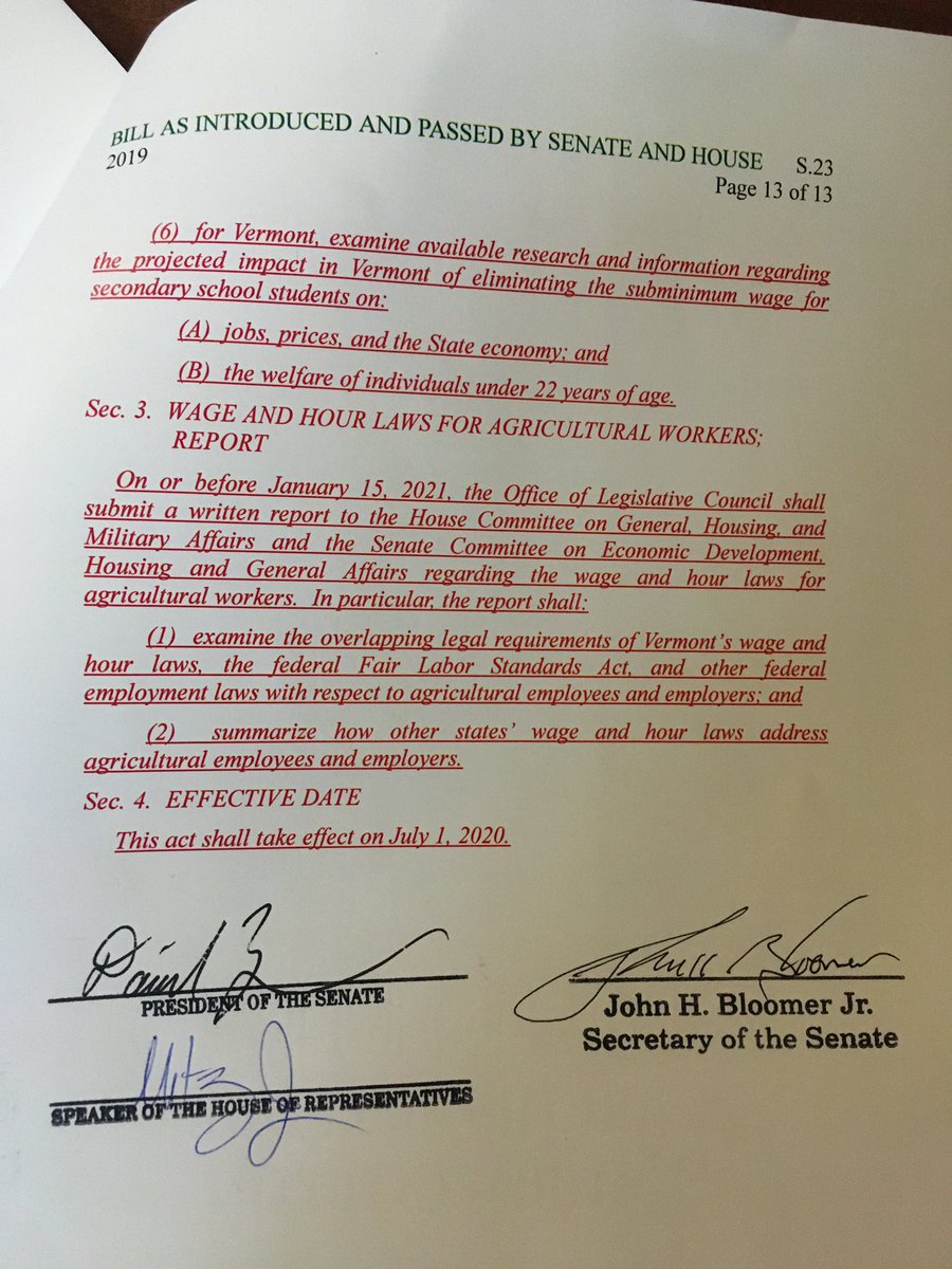 S.23 raising Vermont’s minimum wage and increasing the income for 90,000 low wage workers was messaged to the Governor today. Please encourage him to sign this bill into law!