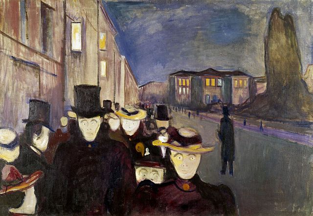 worldpainting2's tweet image. Evening on Karl Johan Street  (1892)

Edvard Munch&apos;s works -&amp;gt; art-art-art.net/munch/amp/