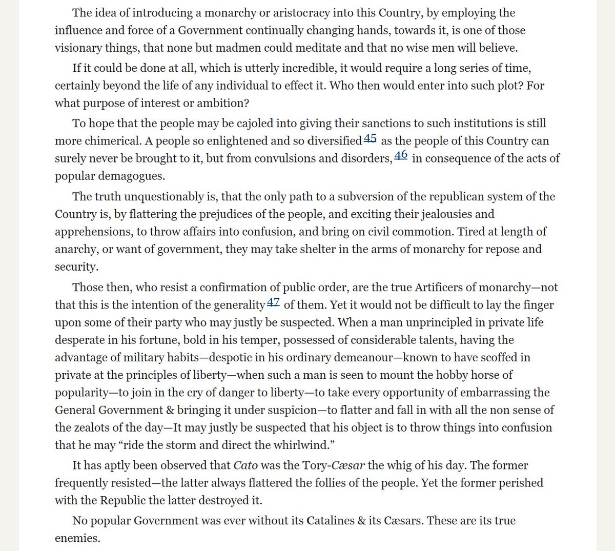 During the opening arguments of the impeachment trial this week, the House Managers have referred to Alexander Hamilton's prescience, regarding his warnings about the risks of popular demagogues.His 1792 letter to George Washington was quoted as a highly relevant example./5