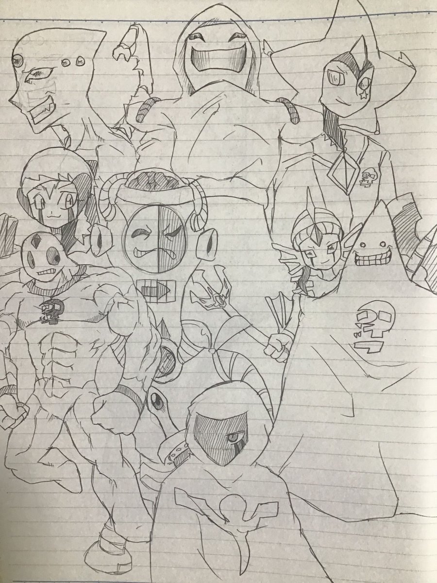 あとこれです…2003年か2004年頃に描いた初めての一次創作漫画の主要な敵キャラの軍団。
これは前にimgurにまとめたやつと見比べてみてね…(https://t.co/4eRqf3fCrs)
一部キャラは漫画内で後々登場したものだからこの絵に載ってないけど、一人ひとり見つけ出して写真とるの大変だからスルー。 