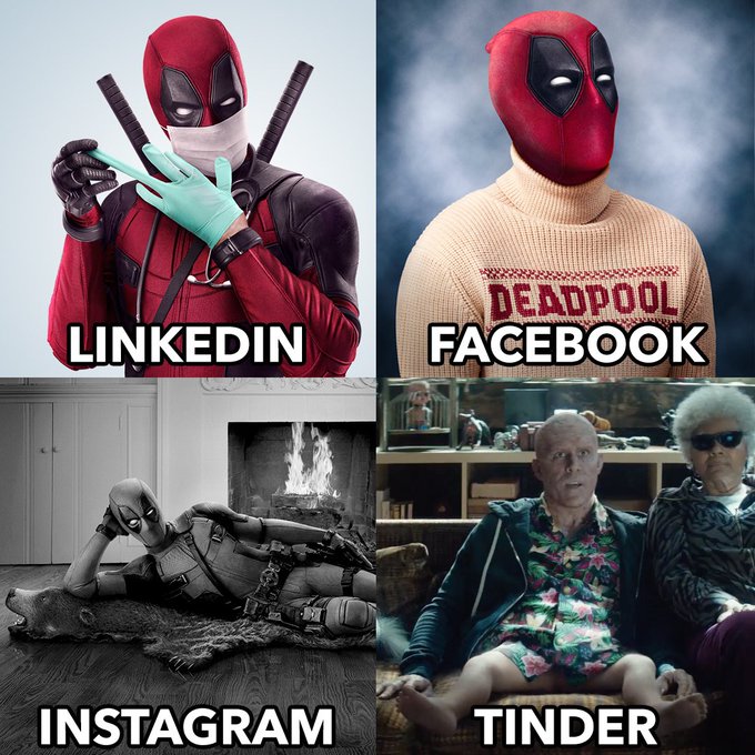 Deadpool Aced The Linkedin Facebook Instagram And Tinder Meme Animated Times