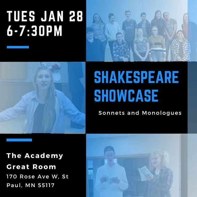 cbptheatre's tweet photo. Tuesday January 28 - Shakespeare Showcase ⠀
Come and share in the work of our Shakespeare students as they perform monologues and sonnets from the Fall semester. ⠀
*Students arrive at 5pm⠀
#cbptheatre #cbclasses https://t.co/KfLF1TM5pj https://t.co/LoujrNzsSN