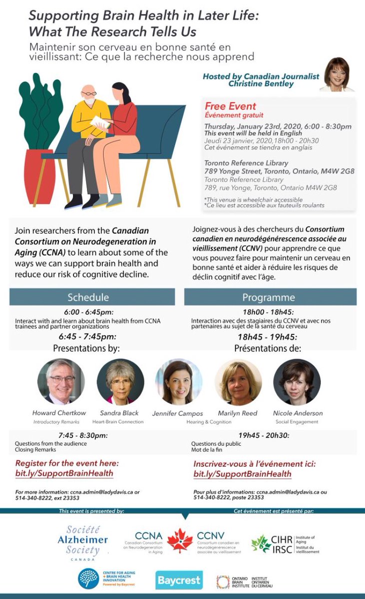 Come learn more about Brain Health from leading researchers at the Toronto Reference Library @ 6pm or join us via Live stream: lnkd.in/eK9296P.