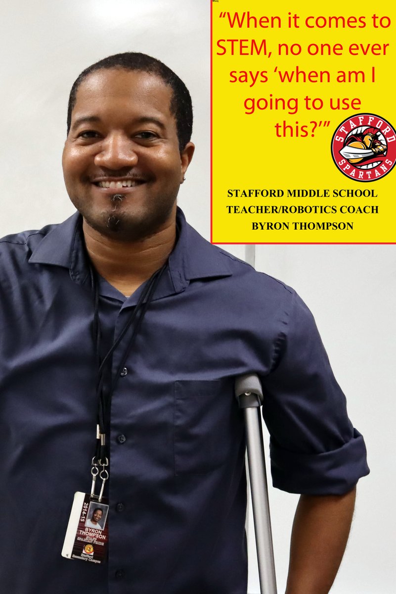 StaffordMSD's tweet photo. @XULA1925 graduate Byron Thompson has taught @SMSDMiddle since 2008. He is Carnegie Mellon-certified and a coach for @Spartans5908 #StaffordRobotics #StaffordMSDProud #STEM https://t.co/bwYioxVeaz