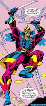 Kingo(Kumail Nanjiani)Basically has all the typical powers of Eternals: near-immortality, super-strength, flight, energy projection, and molecular manipulationHowever he prefers to fight in the traditional manner of the Samurai.